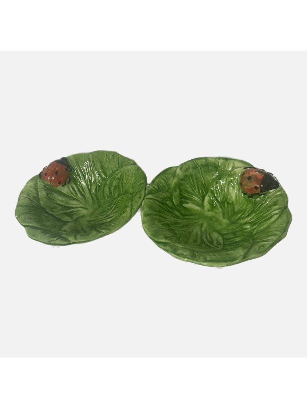VTG Ceramic Ladybugs 3D Cereal Dessert Bowls Set of 2 Made in Italy Nature 7x3”